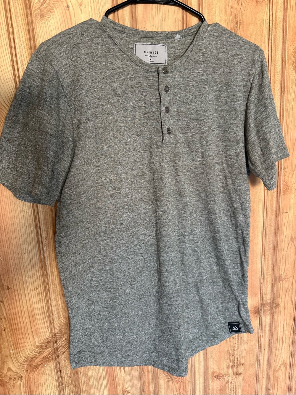 Manmade Men's Short-Sleeve Gray Henley Button-Down Shirt size M
